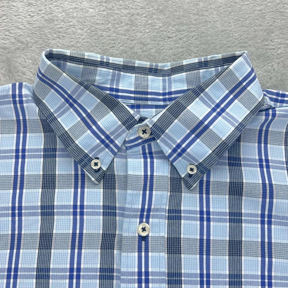 IZOD Plaid Button Down Shirt Long Sleeve Collared‎ Casual Blue Gray Size L